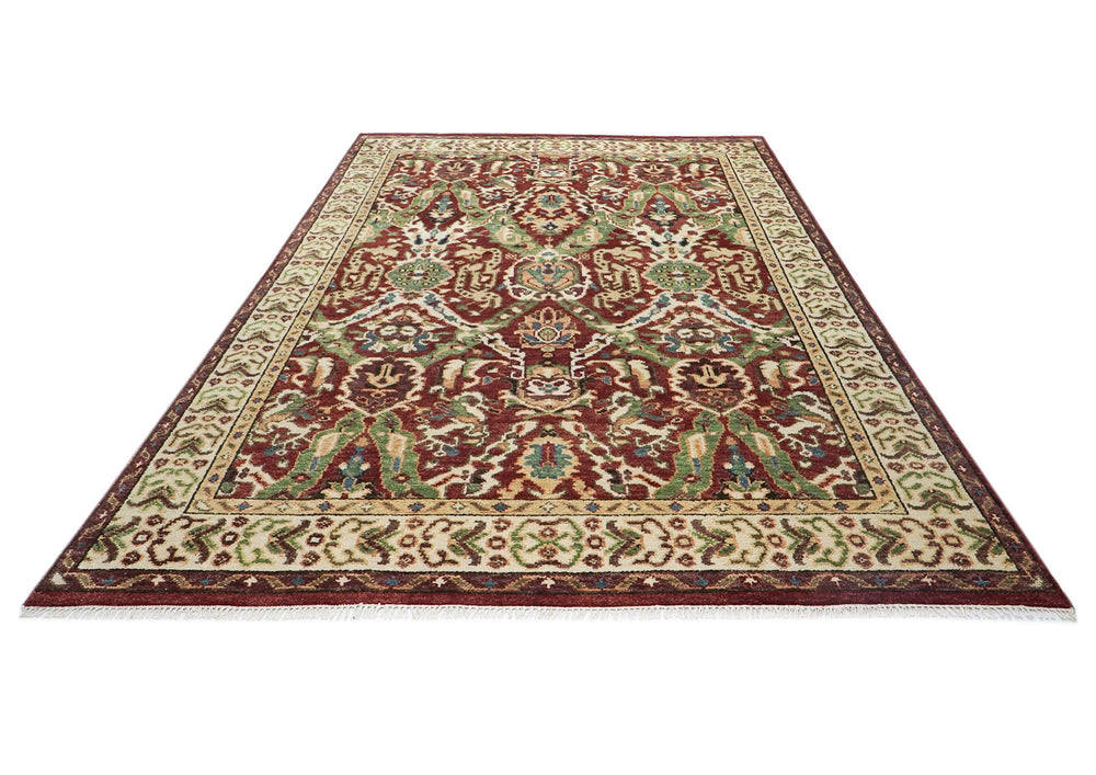 9x12 Rust, Lime, Ivory Color Hand Knotted Oushak Wool Oriental Rug
