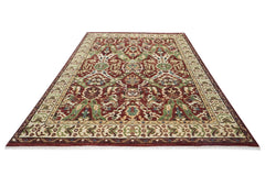 9x12 Rust, Lime, Ivory Color Hand Knotted Oushak Wool Oriental Rug