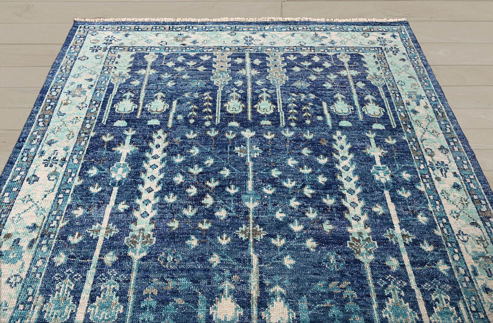 Multi Size Blue Aqua Beige Color Hand Knotted Indo Oushak Wool Traditional Oriental Rug