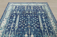 Multi Size Blue Aqua Beige Color Hand Knotted Indo Oushak Wool Traditional Oriental Rug