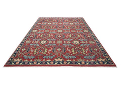 9x12 Rust, Sage, Blue Color Hand Knotted Oushak Wool Transitional Oriental Rug