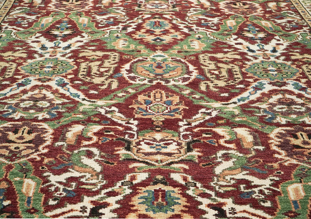 9x12 Rust, Lime, Ivory Color Hand Knotted Oushak Wool Oriental Rug