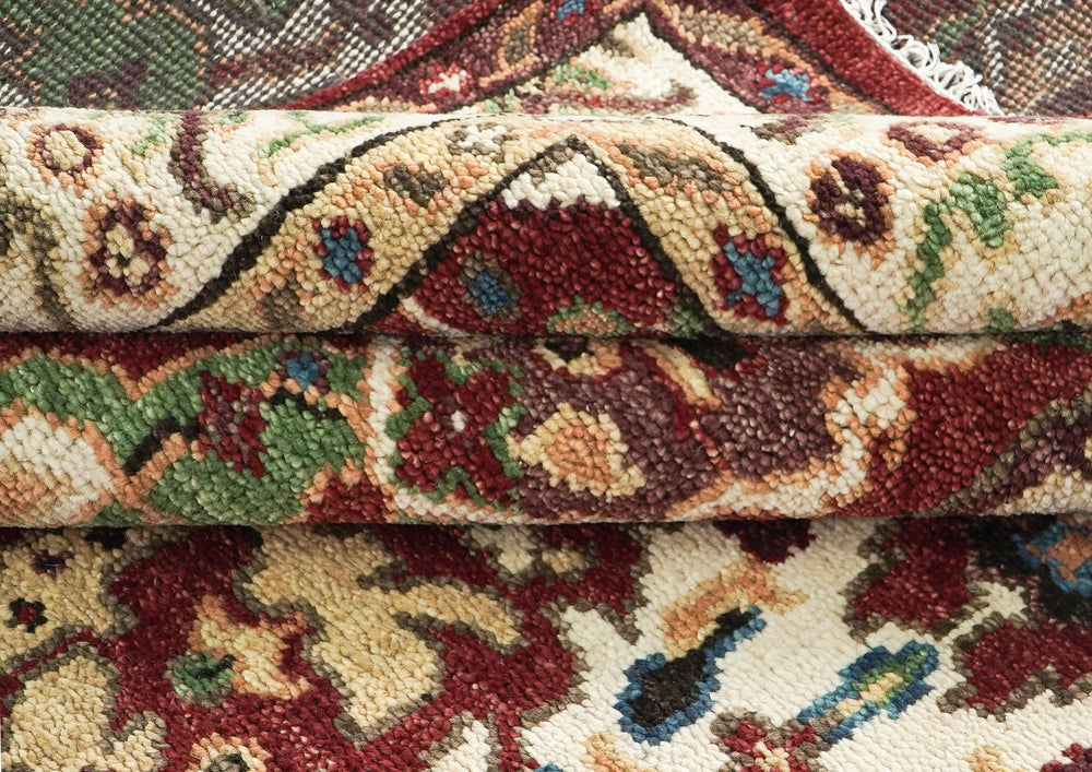 9x12 Rust, Lime, Ivory Color Hand Knotted Oushak Wool Oriental Rug