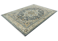 9x12 Blue, Gray, Beige Color Hand Knotted Oushak Wool Oriental Rug