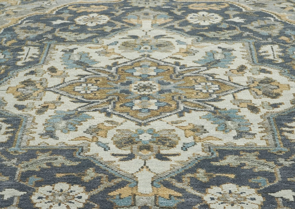 9x12 Blue, Gray, Beige Color Hand Knotted Oushak Wool Oriental Rug