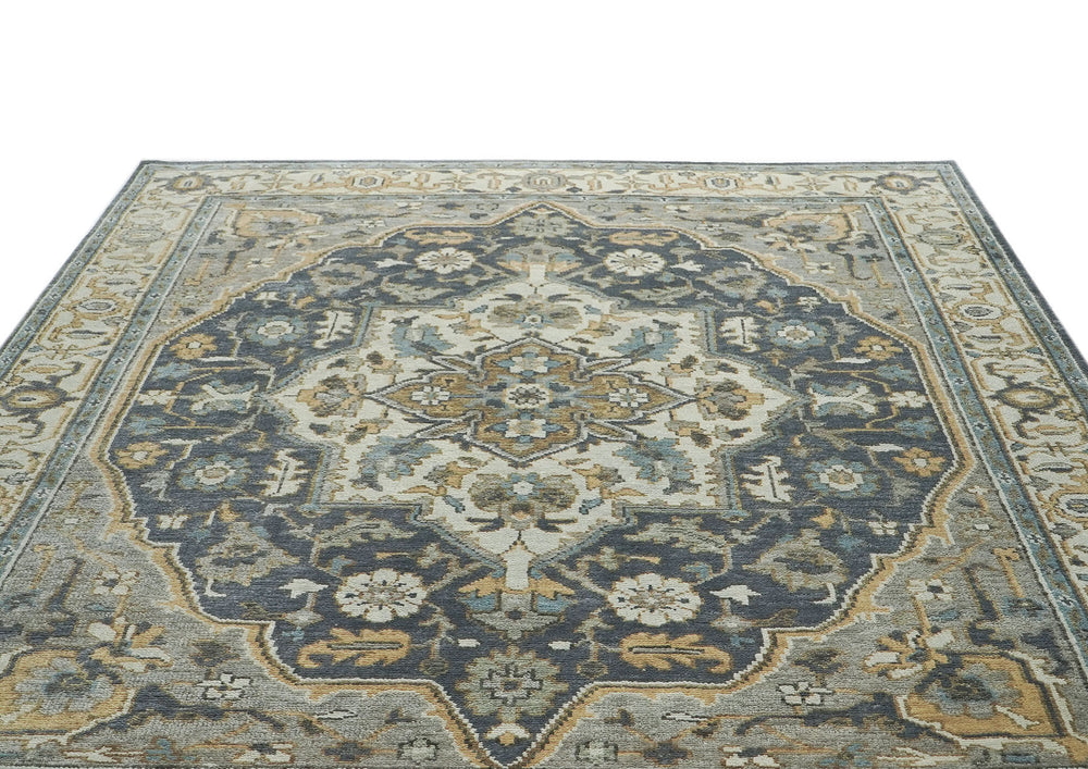 9x12 Blue, Gray, Beige Color Hand Knotted Oushak Wool Oriental Rug