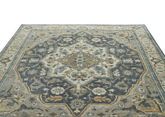 9x12 Blue, Gray, Beige Color Hand Knotted Oushak Wool Oriental Rug