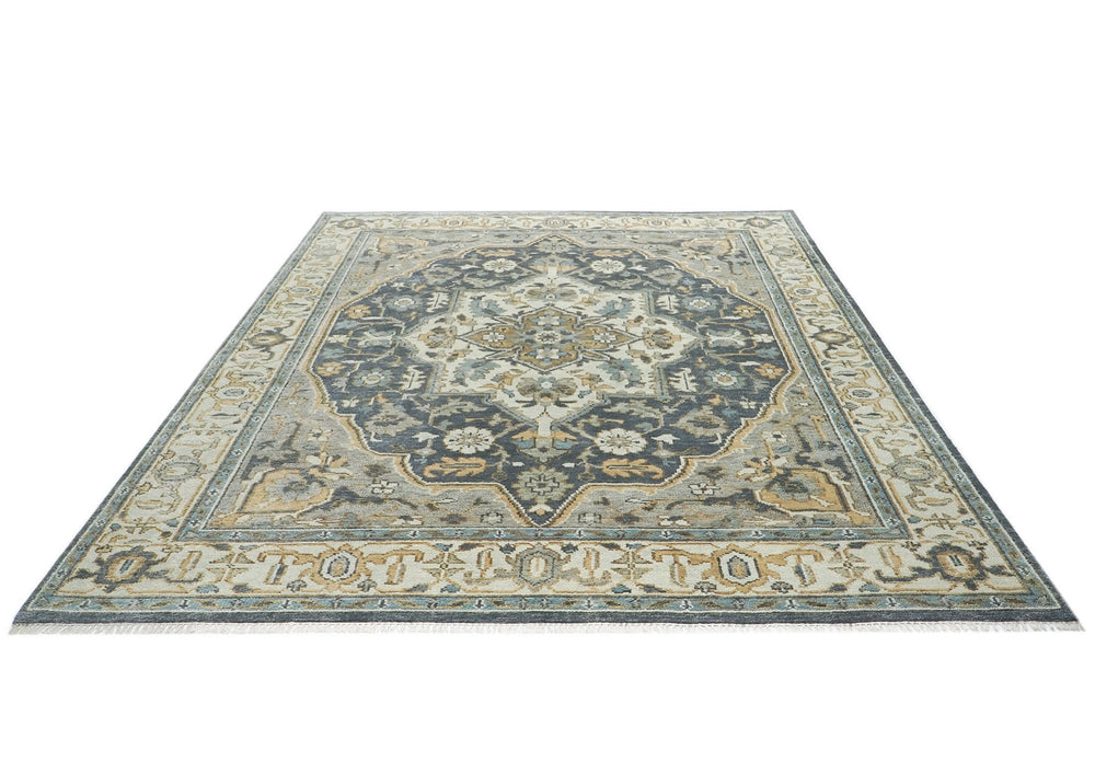 9x12 Blue, Gray, Beige Color Hand Knotted Oushak Wool Oriental Rug