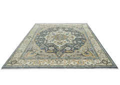 9x12 Blue, Gray, Beige Color Hand Knotted Oushak Wool Oriental Rug