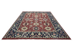 9x12 Rust, Navy, Beige Color Hand Knotted Oushak Wool Transitional Oriental Rug