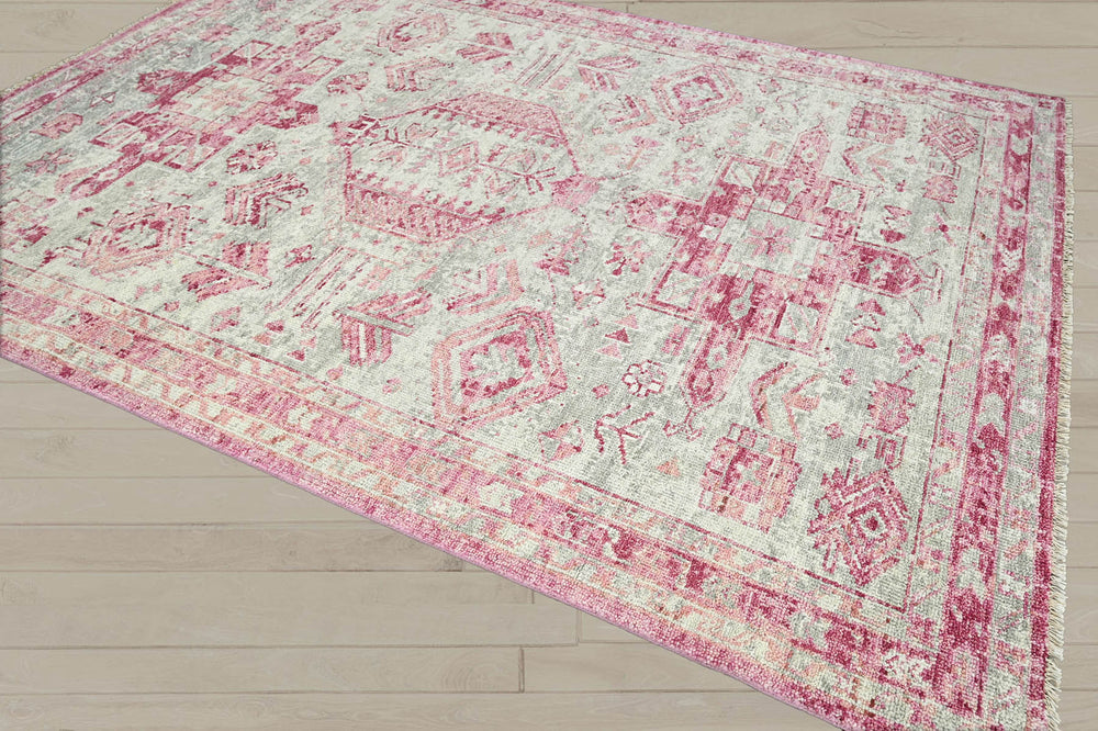 Multi Size Gray Beige Pink Color Hand Knotted Indo Oushak Wool Traditional Oriental Rug