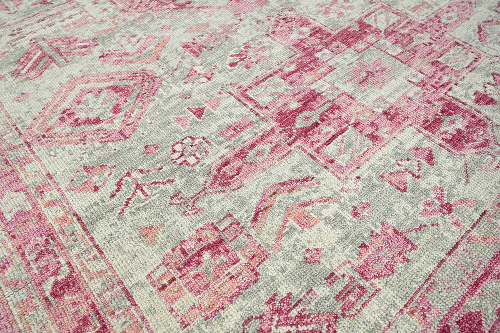 Multi Size Gray Beige Pink Color Hand Knotted Indo Oushak Wool Traditional Oriental Rug