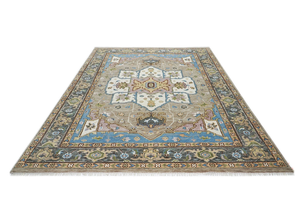 9x12 Beige, Tan, Ivory Color Hand Knotted Oushak Wool Oriental Rug