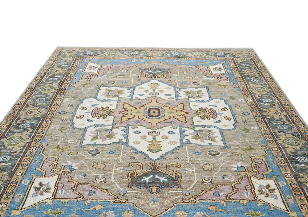 9x12 Beige, Tan, Ivory Color Hand Knotted Oushak Wool Oriental Rug