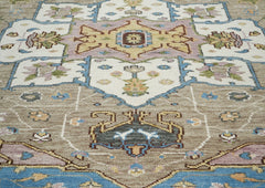 9x12 Beige, Tan, Ivory Color Hand Knotted Oushak Wool Oriental Rug