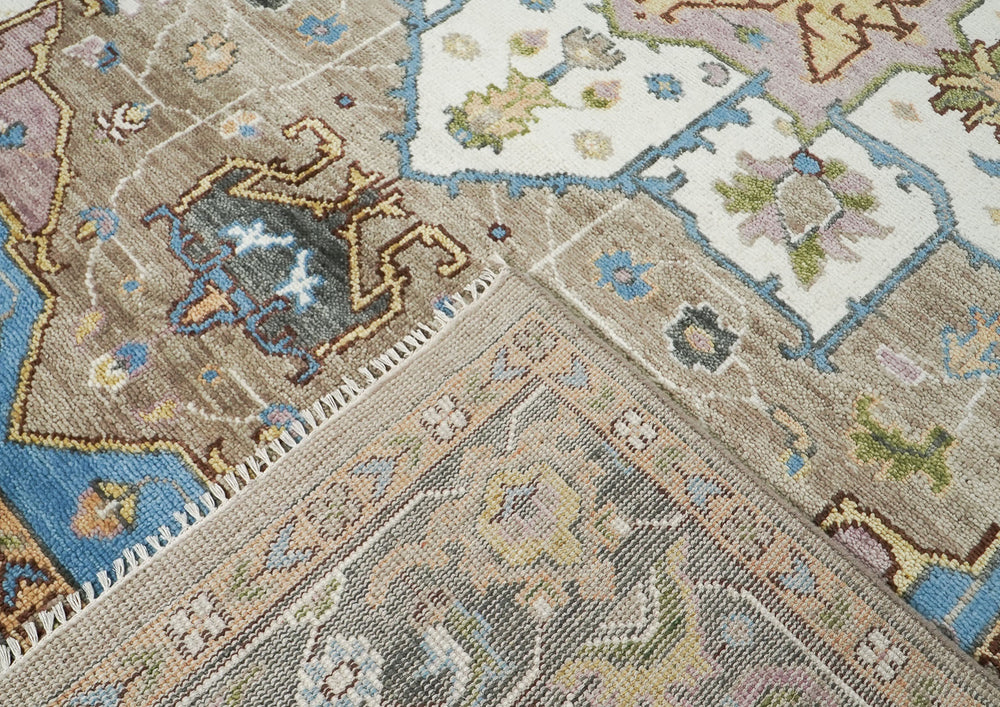 9x12 Beige, Tan, Ivory Color Hand Knotted Oushak Wool Oriental Rug