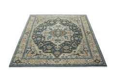 9x12 Blue, Gray, Beige Color Hand Knotted Oushak Wool Oriental Rug