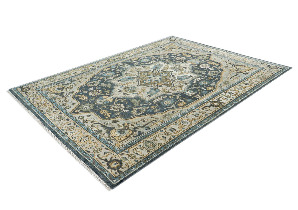 9x12 Blue, Gray, Beige Color Hand Knotted Oushak Wool Oriental Rug