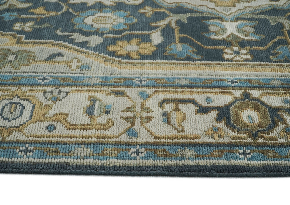 9x12 Blue, Gray, Beige Color Hand Knotted Oushak Wool Oriental Rug