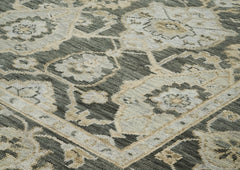 9x12 Gray, Ivory, Tan Color Hand Knotted Oushak Wool Transitional Oriental Rug