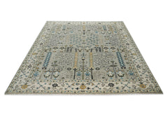 9x12 Gray, Beige, Blue Color Hand Knotted Oushak Wool Transitional Oriental Rug