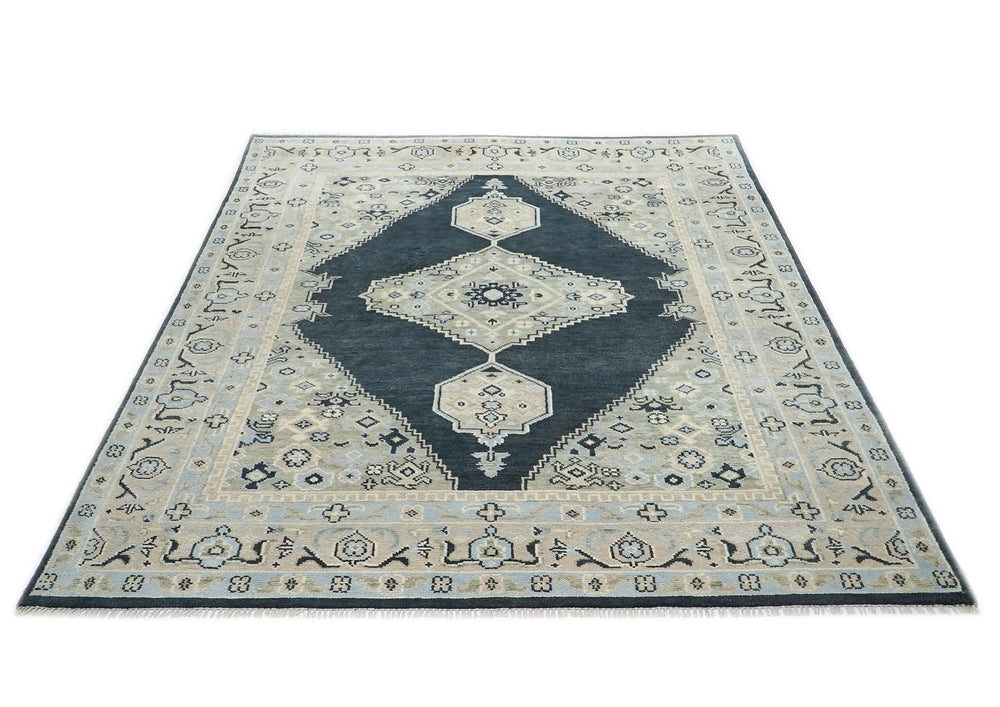 9x12 Gray, Blue, Taupe Color Hand Knotted Oushak Wool Oriental Rug