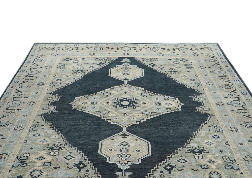 9x12 Gray, Blue, Taupe Color Hand Knotted Oushak Wool Oriental Rug