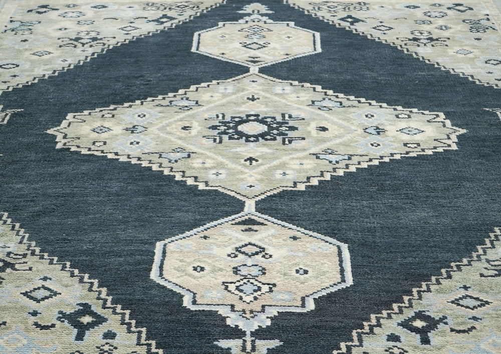 9x12 Gray, Blue, Taupe Color Hand Knotted Oushak Wool Oriental Rug