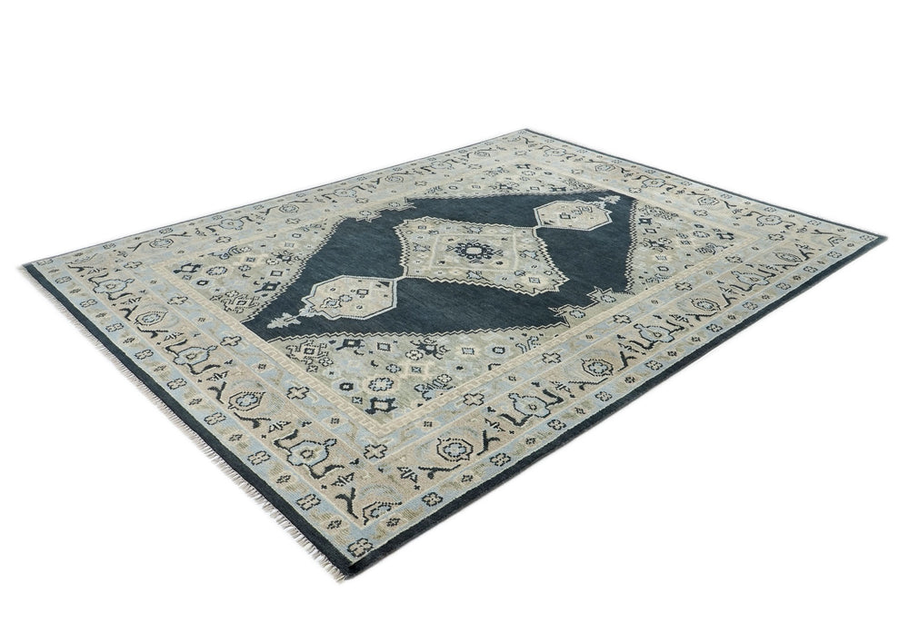9x12 Gray, Blue, Taupe Color Hand Knotted Oushak Wool Oriental Rug