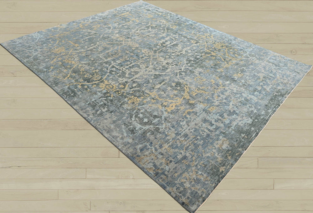8x10 Gray, Beige, Light Gold Color Hand Knotted Oushak Wool Transitional Oriental Rug