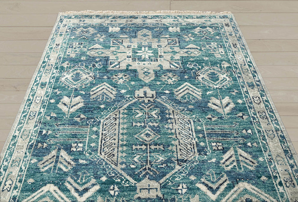 Multi Size Turquoise Gray Beige Color Hand Knotted Indo Oushak Wool Traditional Oriental Rug