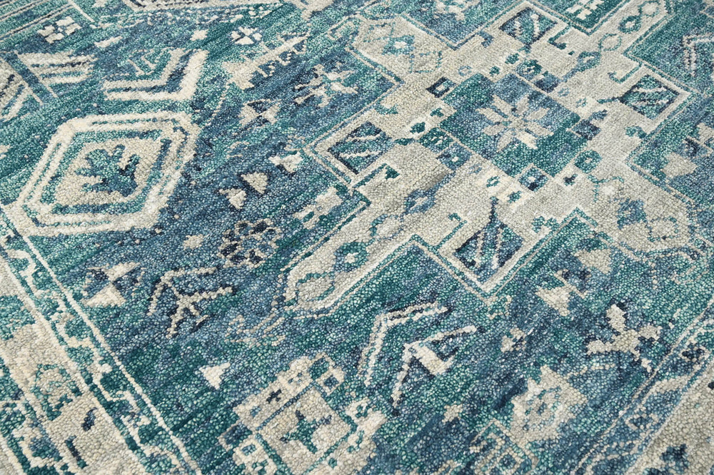 Multi Size Turquoise Gray Beige Color Hand Knotted Indo Oushak Wool Traditional Oriental Rug