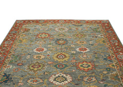 9x12 Blue, Gray, Burnt Orange Color Hand Knotted Oushak Wool Oriental Rug
