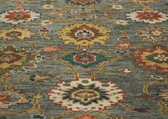 9x12 Blue, Gray, Burnt Orange Color Hand Knotted Oushak Wool Oriental Rug