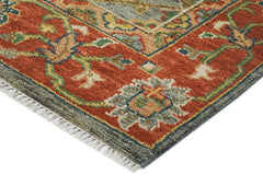9x12 Blue, Gray, Burnt Orange Color Hand Knotted Oushak Wool Oriental Rug