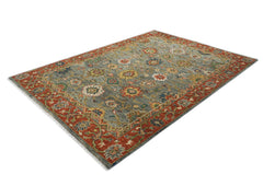 9x12 Blue, Gray, Burnt Orange Color Hand Knotted Oushak Wool Oriental Rug