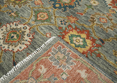 9x12 Blue, Gray, Burnt Orange Color Hand Knotted Oushak Wool Oriental Rug