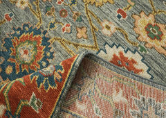 9x12 Blue, Gray, Burnt Orange Color Hand Knotted Oushak Wool Oriental Rug