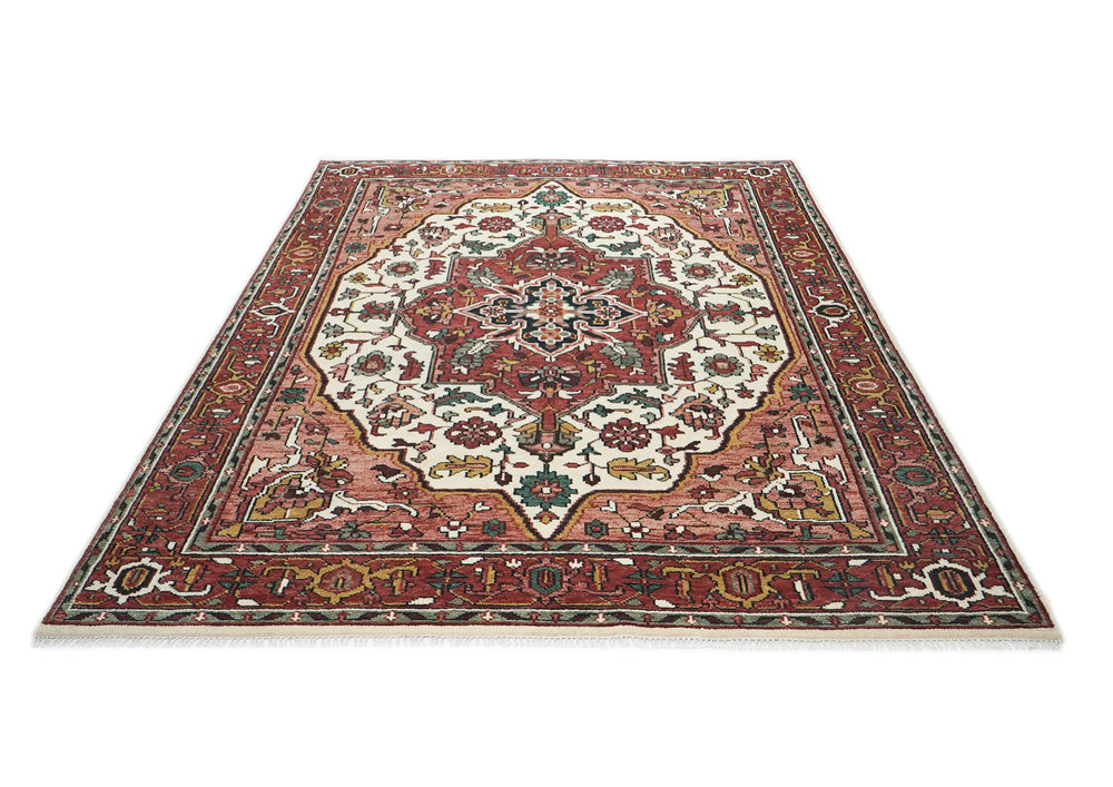 9x12 Ivory, Rose, Rust Color Hand Knotted Oushak Wool Oriental Rug