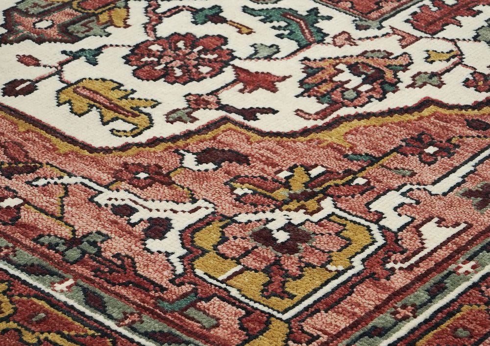9x12 Ivory, Rose, Rust Color Hand Knotted Oushak Wool Oriental Rug