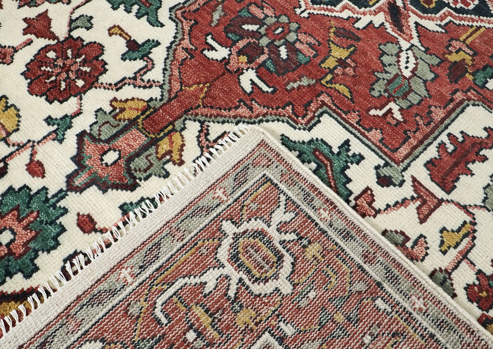 9x12 Ivory, Rose, Rust Color Hand Knotted Oushak Wool Oriental Rug