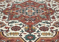 9x12 Ivory, Rust, Rose Color Hand Knotted Oushak Wool Oriental Rug