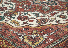 9x12 Ivory, Rust, Rose Color Hand Knotted Oushak Wool Oriental Rug