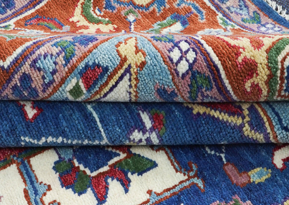9x12 Navy, Burnt Orange, Ivory Color Hand Knotted Oushak Wool Oriental Rug