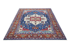 9x12 Navy, Burnt Orange, Ivory Color Hand Knotted Oushak Wool Oriental Rug