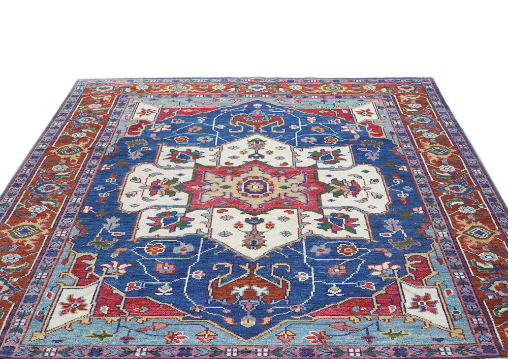 9x12 Navy, Burnt Orange, Ivory Color Hand Knotted Oushak Wool Oriental Rug