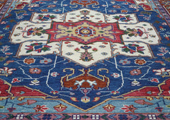 9x12 Navy, Burnt Orange, Ivory Color Hand Knotted Oushak Wool Oriental Rug