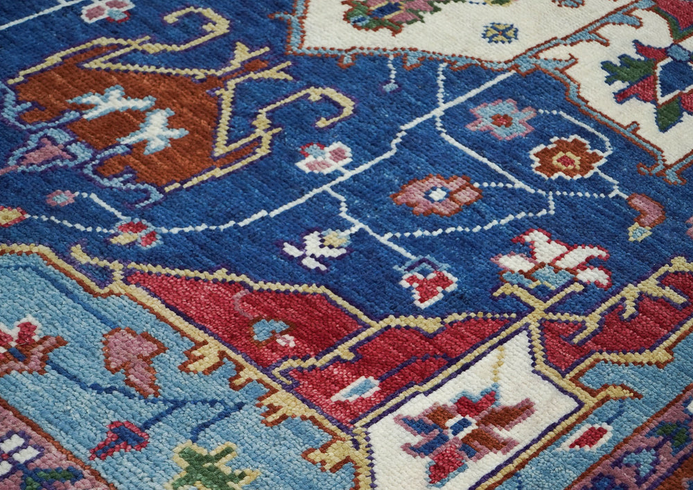 9x12 Navy, Burnt Orange, Ivory Color Hand Knotted Oushak Wool Oriental Rug