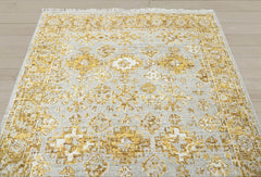 Multi Size Gray Gold Color Hand Knotted Indo Oushak Wool Transitional Oriental Rug