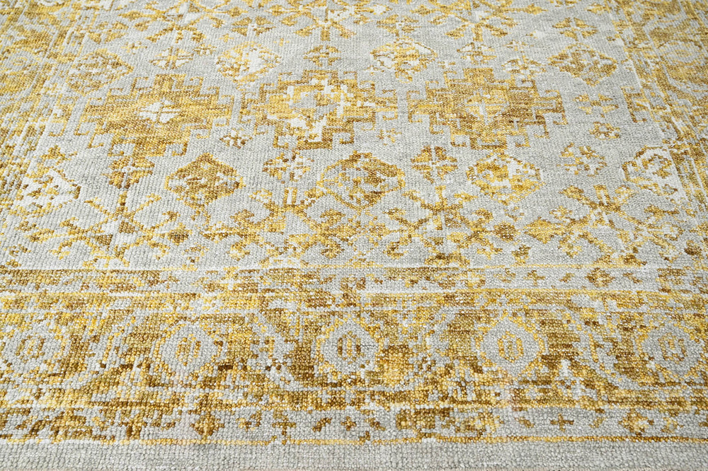 Multi Size Gray Gold Color Hand Knotted Indo Oushak Wool Transitional Oriental Rug